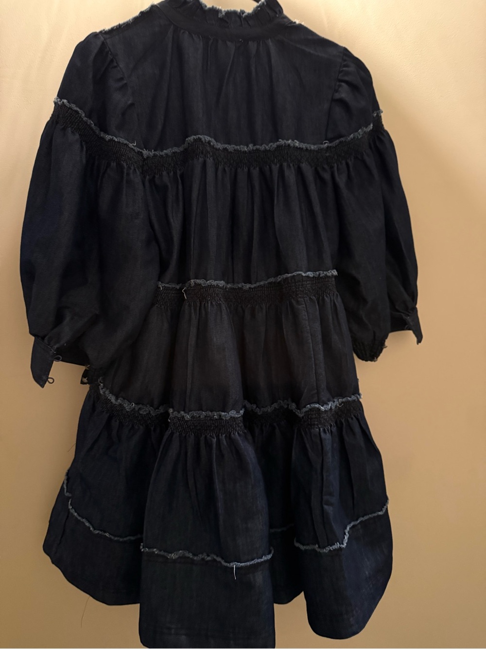 Pilcro Tiered Denim Swing Smock Dress Small Navy Jean - Picture 14 of 16